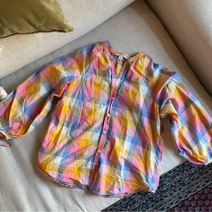 Free Assembly summer plaid blouse with tie sleeves
